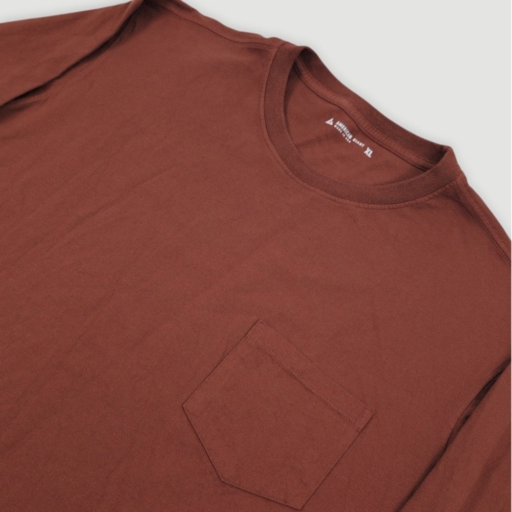 American Giant Long Sleeve Pocket Tee Men XL Rust Brown Midweight Made in USA